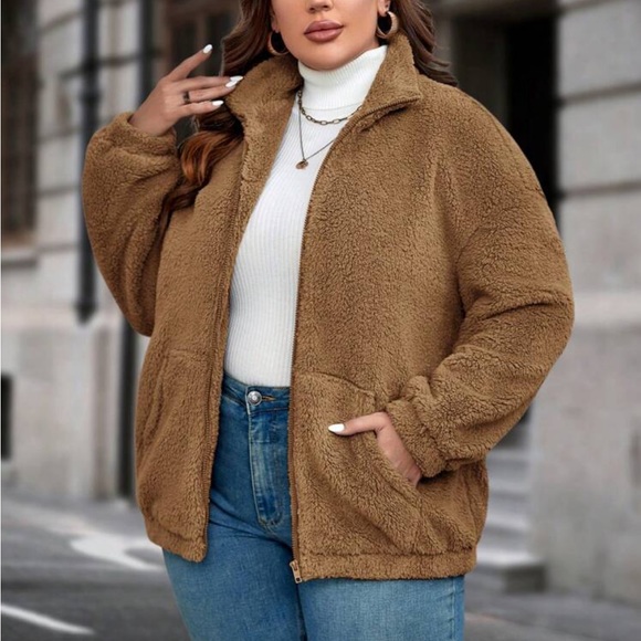 Plus size cost zip up teddy jacket - Picture 14 of 16